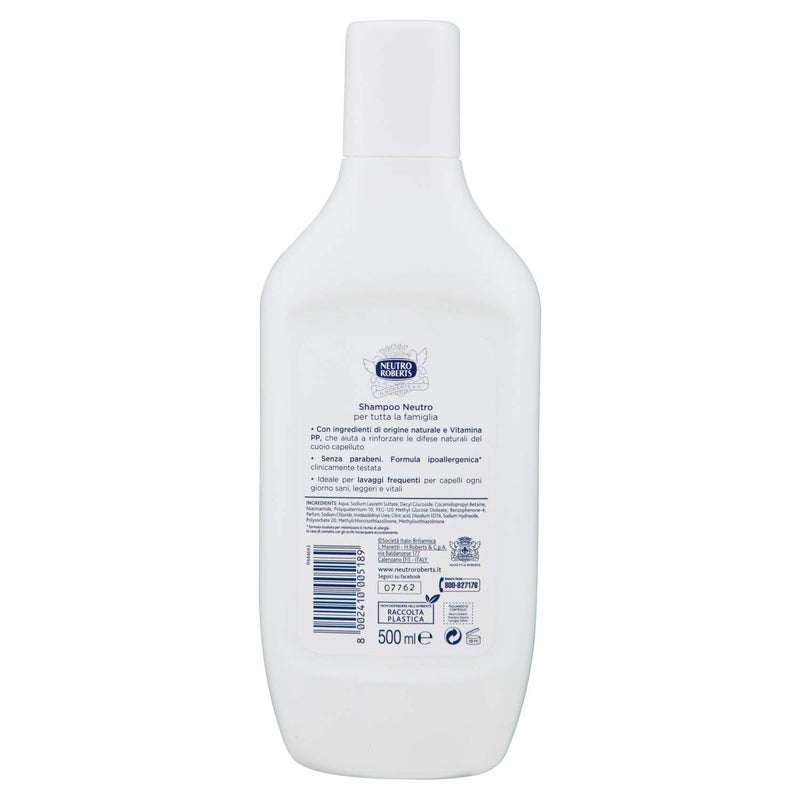 Neutro Roberts: Neutral Shampoo for the Whole Family - 17.6 Fluid Ounces (500mL) Bottle [ Italian Import ] - Image 3
